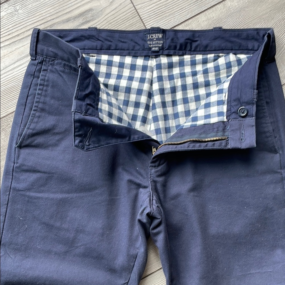 J. Crew Sutton Slim Blue Chinos with Gingham flannel Lining